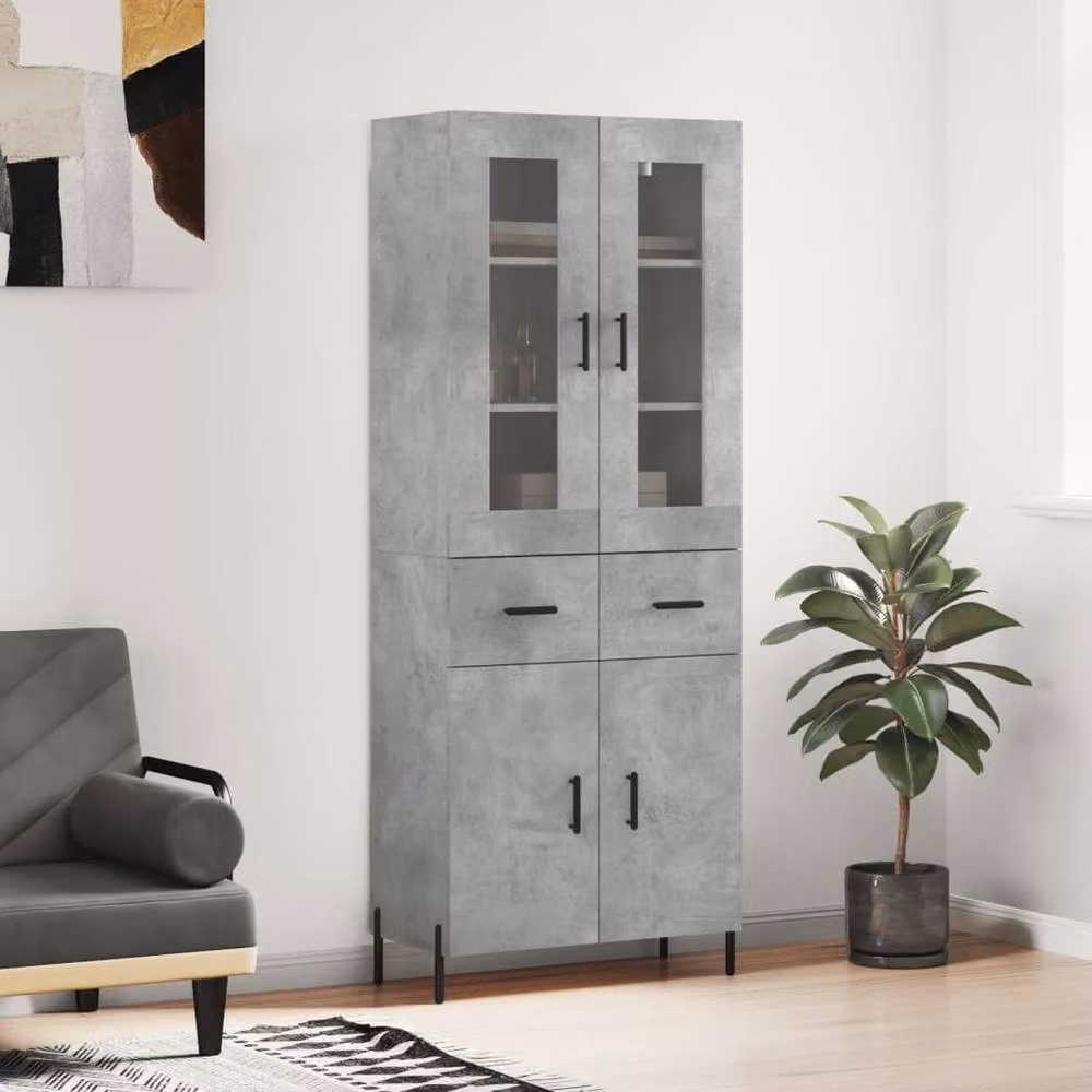 Berkfield Home Highboard in Concrete Grey, W/D/H: 69.5 x 34 x 180 cm – 2