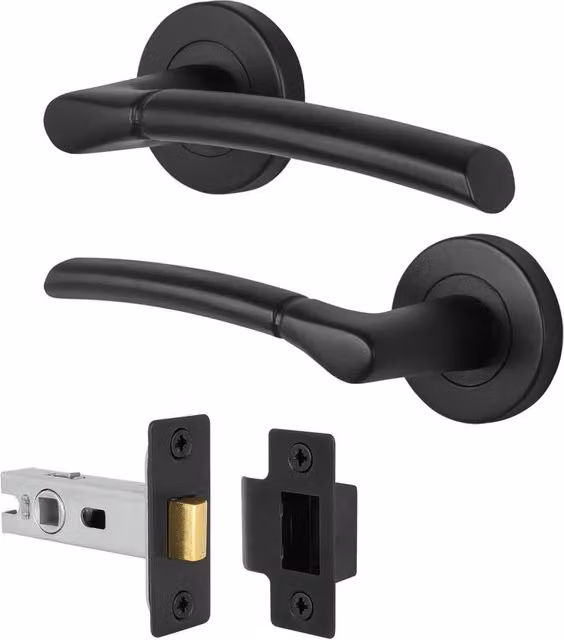 AFIT Matt Black Round Rose Door Handle with Internal Lever Latch, 1 Pair, W/D/H: 15.0 x 6.0 x 15.0 cm – 1