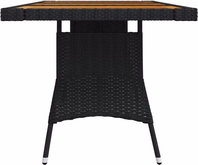 Berkfield Home Black Extendable Rectangular Garden Table in Poly Rattan and Solid Acacia Wood, W: 160 cm, D: 70 cm, H: 72 cm