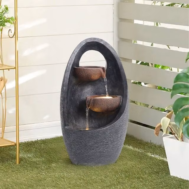 Lifeideas Grey Outdoor Electric Cascading Bowls Tabletop Water Fountain, Diameter: 27 cm