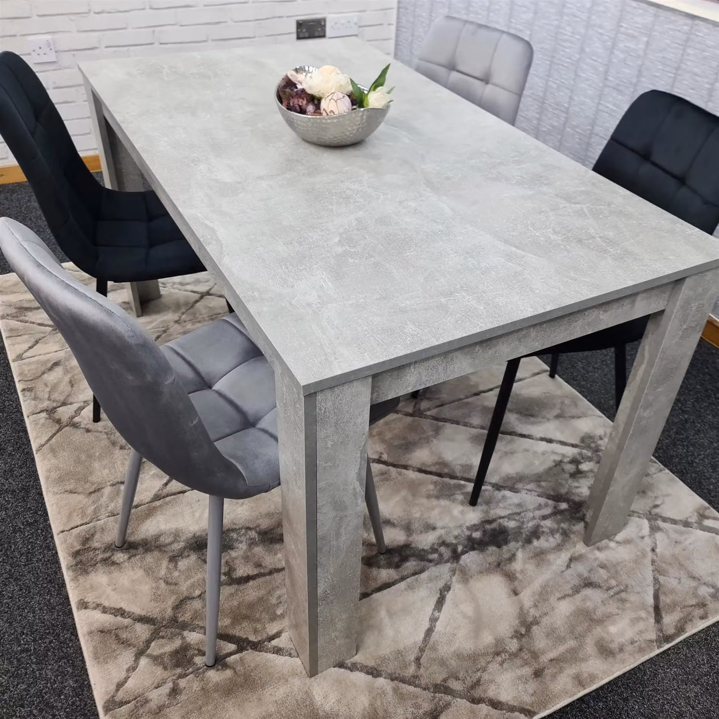 Kosy Koala Wooden Rectangle Dining Table Set with 4 Mixed Velvet Chairs in Brown, Grey and Black – 2