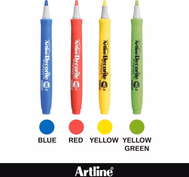 Artline Decorite Chisel Tip Marker Pens in Multicolour and Yellow