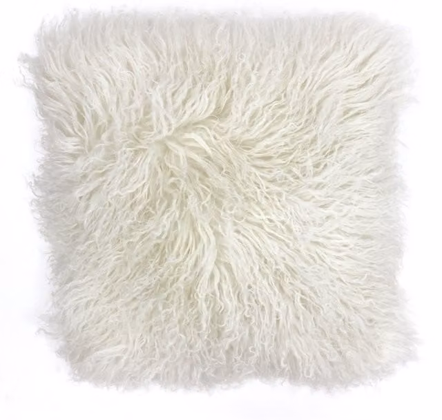 Make it a Home White Mongolian Sheepskin Cushion with Feather Filling and Removable Cover