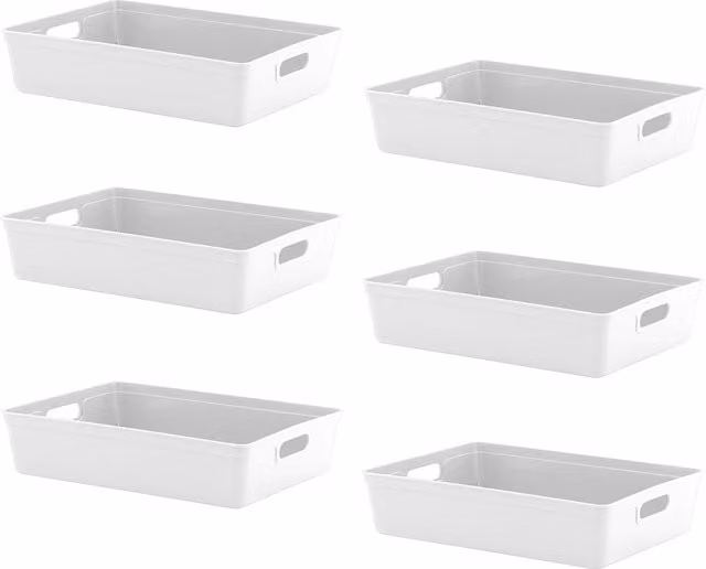 Simpa Set of 6 White Plastic Studio Organiser Trays with Handles, 6L Each
