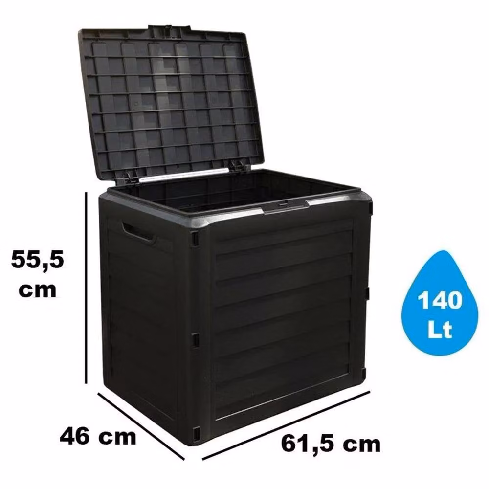 FLAVORA Grey and Black Plastic Outdoor Garden Storage Box – 1