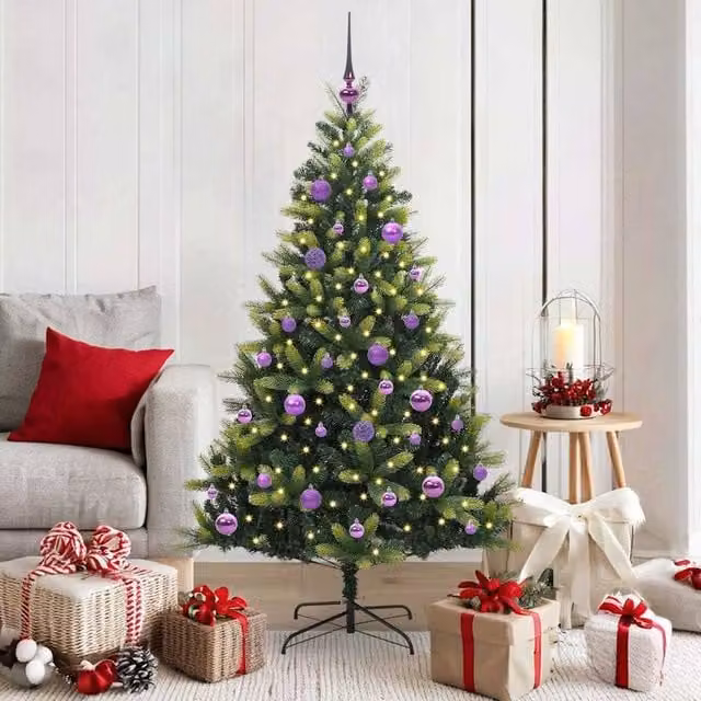 Berkfield Home Artificial Hinged Green Christmas Tree with 150 LEDs, Height: 150 cm