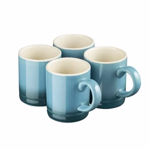 Cooks Professional 4 Piece Espresso Cup Set in Petrol and Turquoise Stoneware, 100ml Capacity – 1