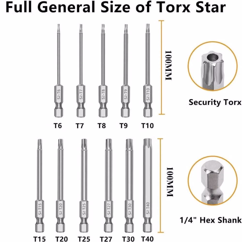 Kelvenix 11-Piece Long Reach Hex and Torx Security Screwdriver Bit Set in Silver – 2