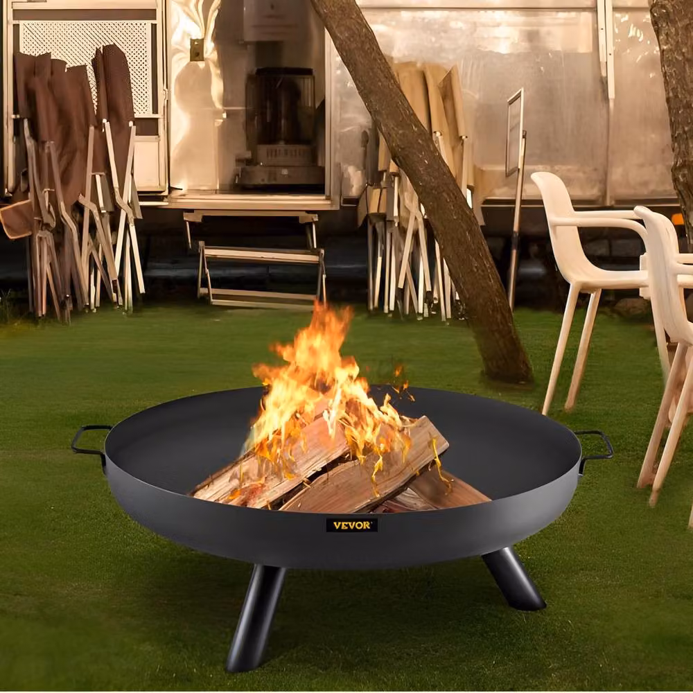 VEVOR Black Carbon Steel Round Fire Pit Bowl with Drain Hole and Portable Handles, Diameter: 76.2 cm – 4