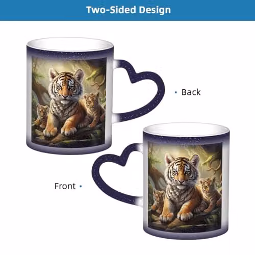 Oudrspo Jungle Tigers Cub Heat Sensitive Colour Changing Ceramic Coffee Mug, Blue, 12 oz – 5