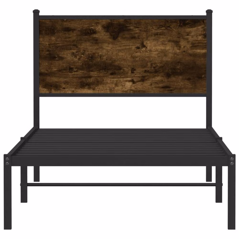Berkfield Home Metal and Wood Bed Frame in Smoked Oak Brown, W/D/H: 80 x 190 cm – 4
