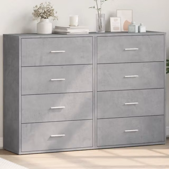 Berkfield Home Set of 2 Modern Sideboards in Concrete Grey, Engineered Wood, W: 60 cm, D: 31 cm, H: 84 cm