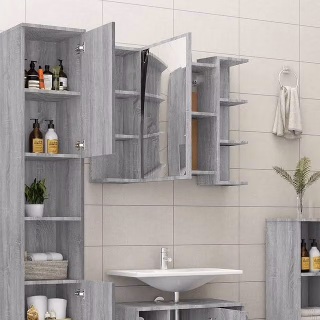 Berkfield Home Modern Bathroom Mirror Cabinet in Grey Sonoma, W/D/H: 80 x 20.5 x 64 cm – 1