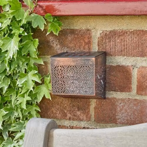 Garden Greatness Maroc Solar LED Wall and Fence Post Light in Bronze with Cool White Glow – 2