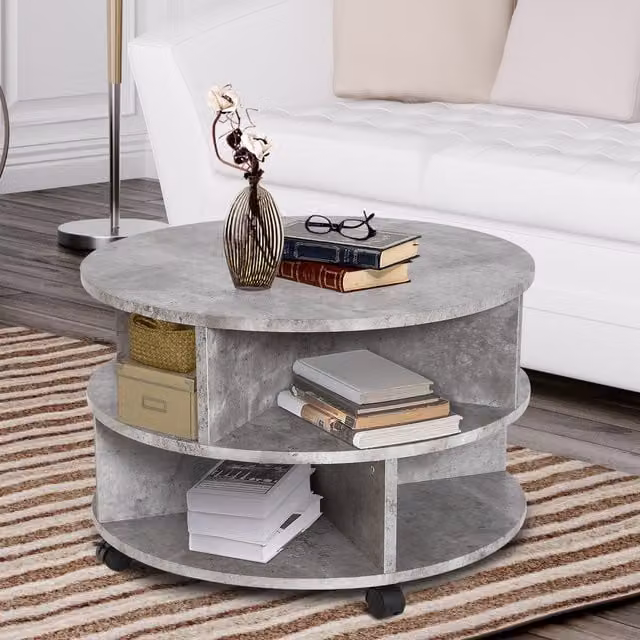 HOMCOM 2 Tier Round Side End Table in Grey