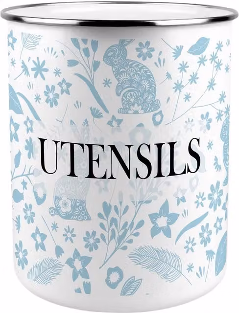 Purely Home Blue and White Metal and Ceramic Freestanding Kitchen Utensil Holder