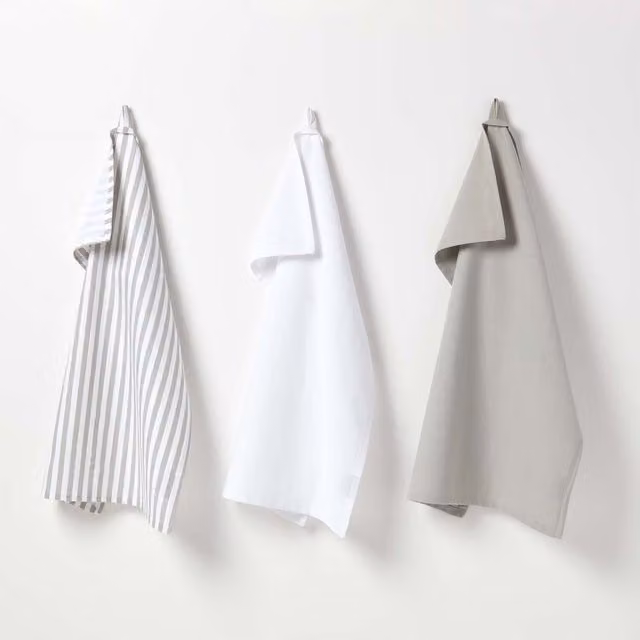 Homescapes Striped Grey Cotton Tea Towel Set of Three
