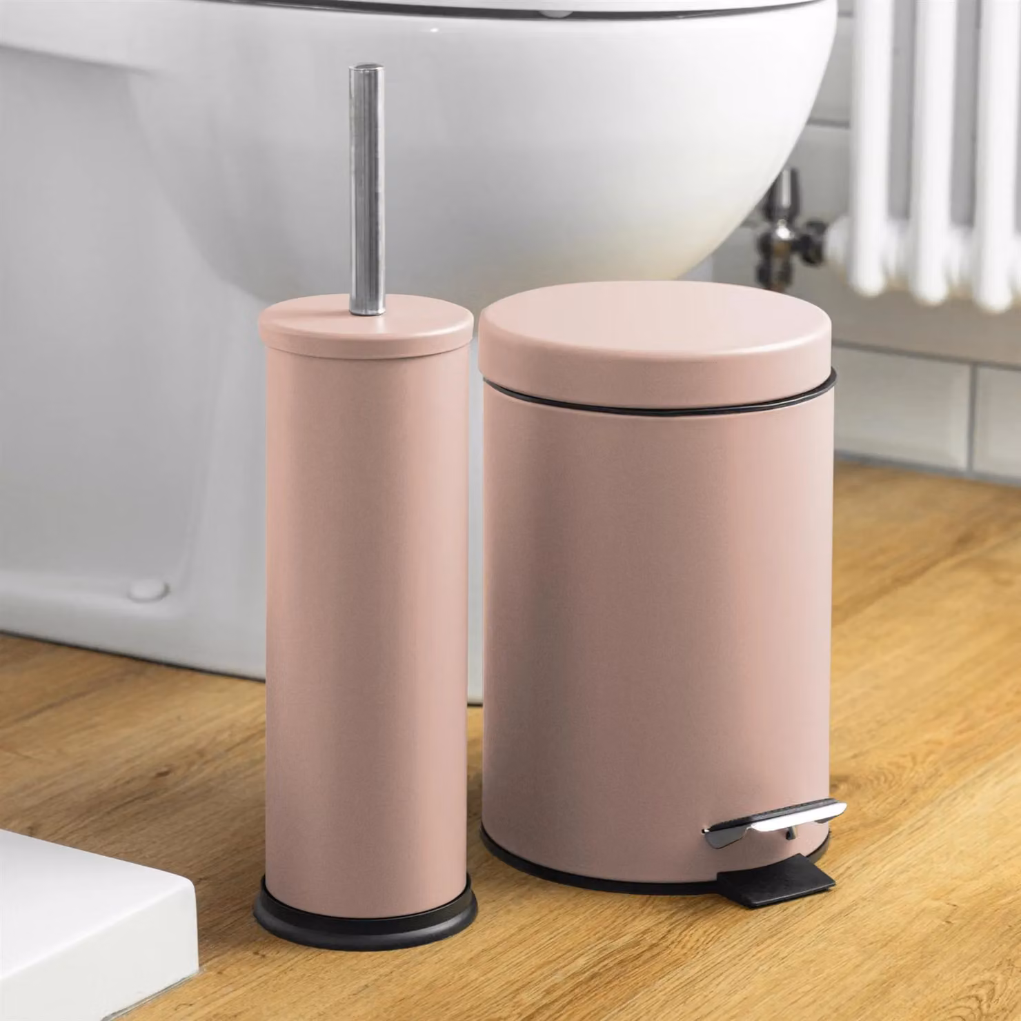 Harbour Housewares 3L Pink Stainless Steel Pedal Bin and Toilet Brush Set – 3