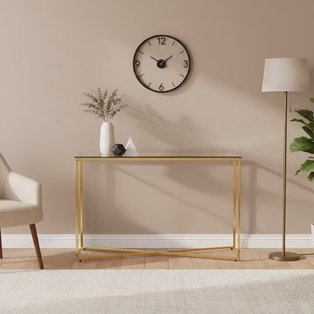 Orsina Gold Modern Glass and Metal Console Table, W/D/H: 120 x 40 x 78 cm