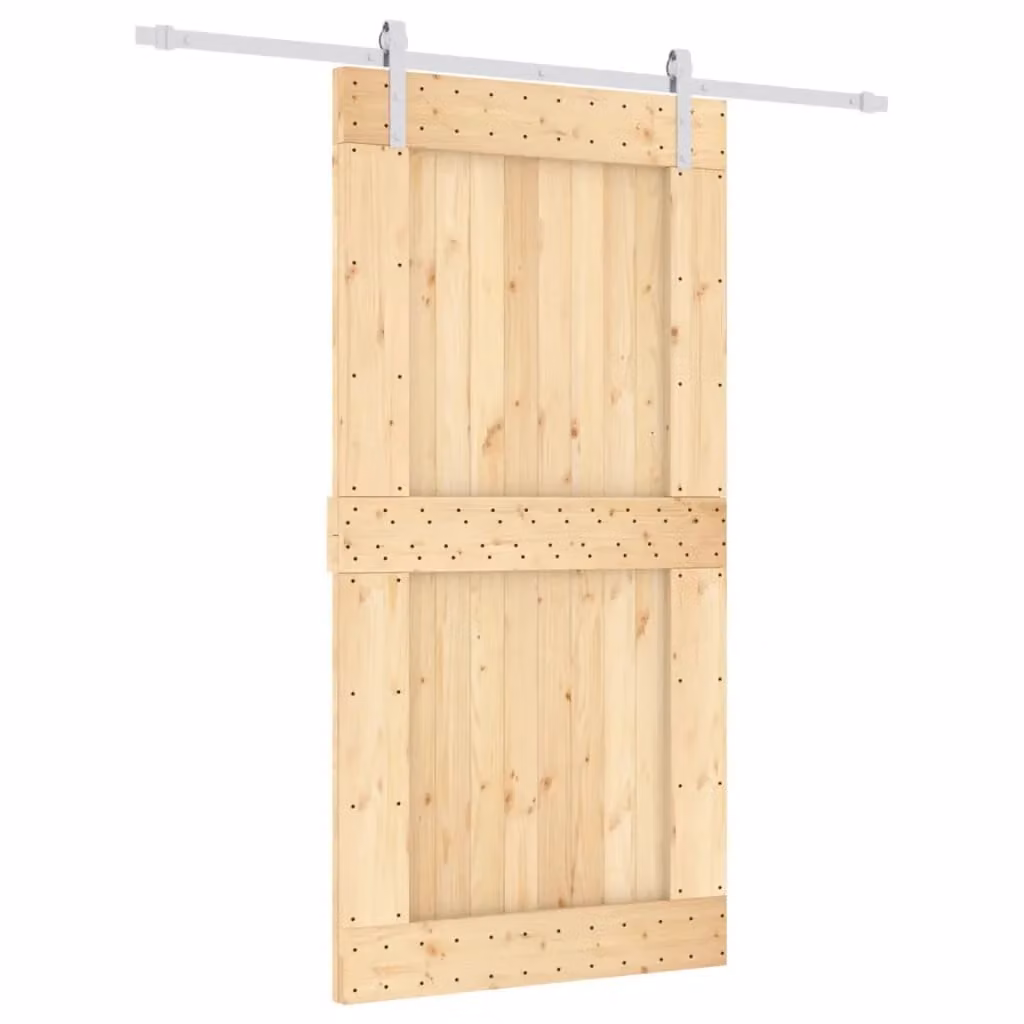 Berkfield Home Modern Sliding Door with Hardware Set, Solid Wood, Brown, W: 100 cm, H: 210 cm