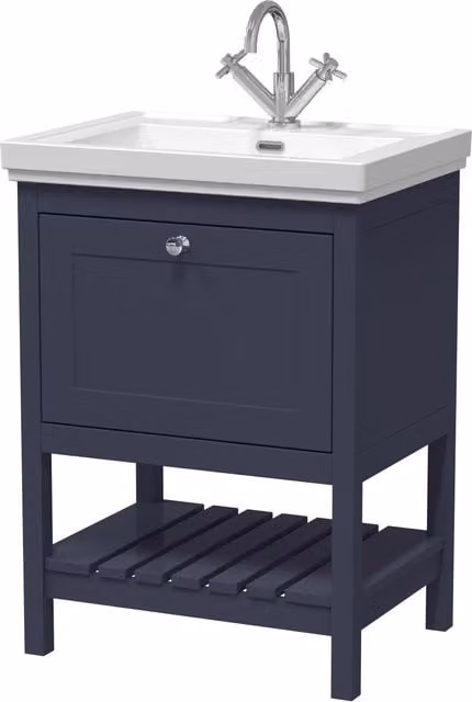 Balterley Blue 1 Drawer Bathroom Floor Vanity with 1 Tap Hole Fireclay Basin – 1
