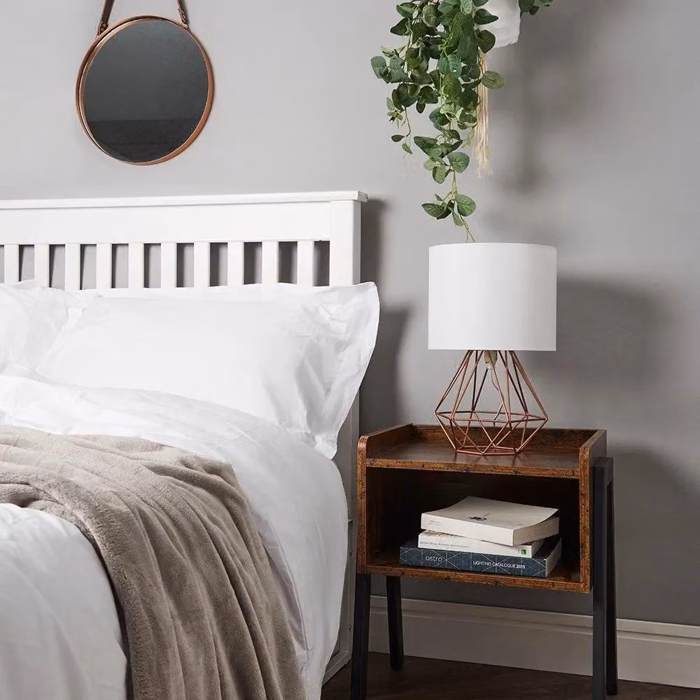 MiniSun Modern Copper Metal Basket Table Lamp with White Fabric Shade – 5