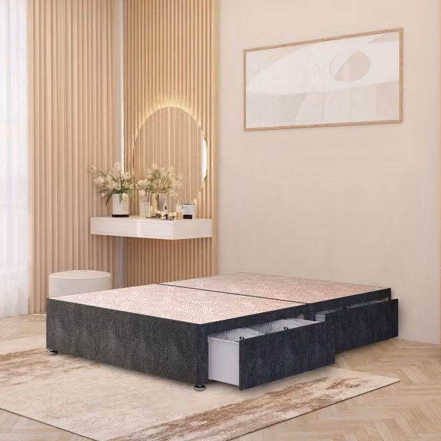 Somnior Beds Ltd Single Divan Bed Base with Drawers in Anthracite Grey Fabric, W/D: 90 x 200 cm