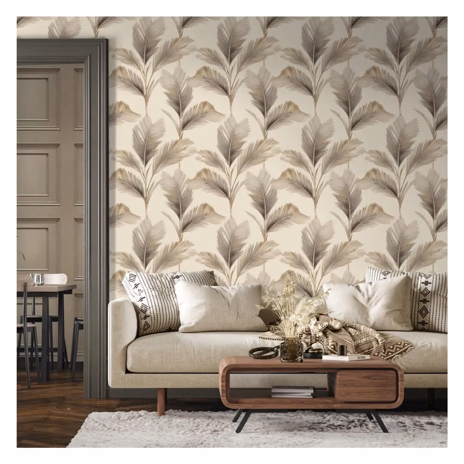 Belgravia Kailani Leaf Botanical Floral Wallpaper in Beige and Cream Matt Paper – 2