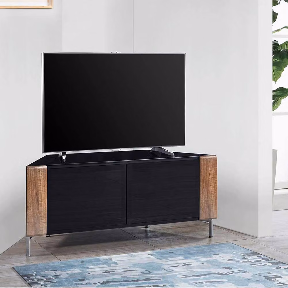 MDA Designs CORVUS Modern Black Walnut and Black Corner TV Stand for Flat Screen TVs, W/D/H: 120 x 45 x 48 cm – 2