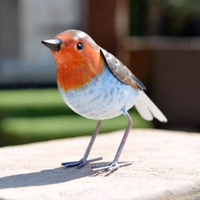 Betley Butterfly Hand Painted Robin Garden Ornament, White, Orange, Brown and Multicolour Metal Wall Decor
