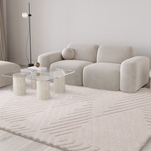 The Rug Shop UK Cream and Ivory Handmade Wool Modern Geometric Area Rug, W: 200 cm, L: 290 cm
