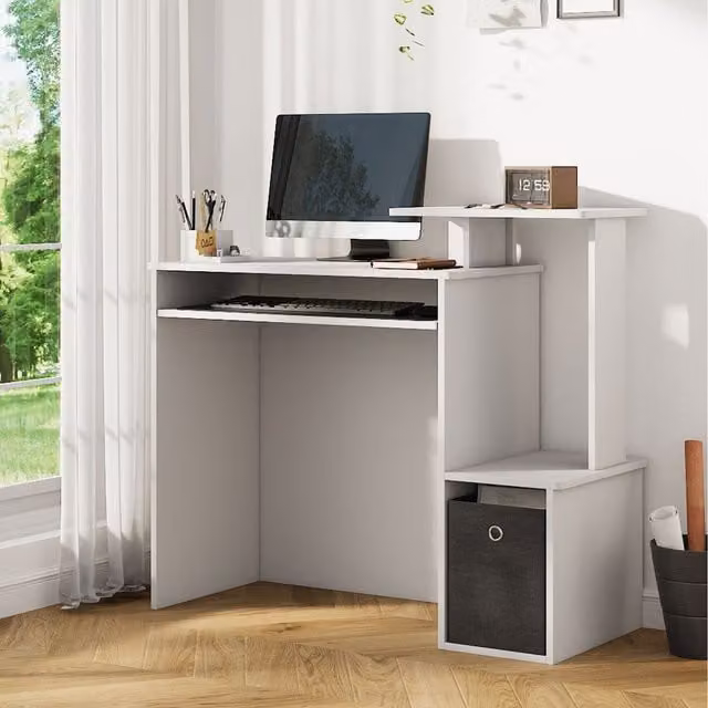 Lifeideas Minimalist White Computer Desk for Home Office and Bedroom