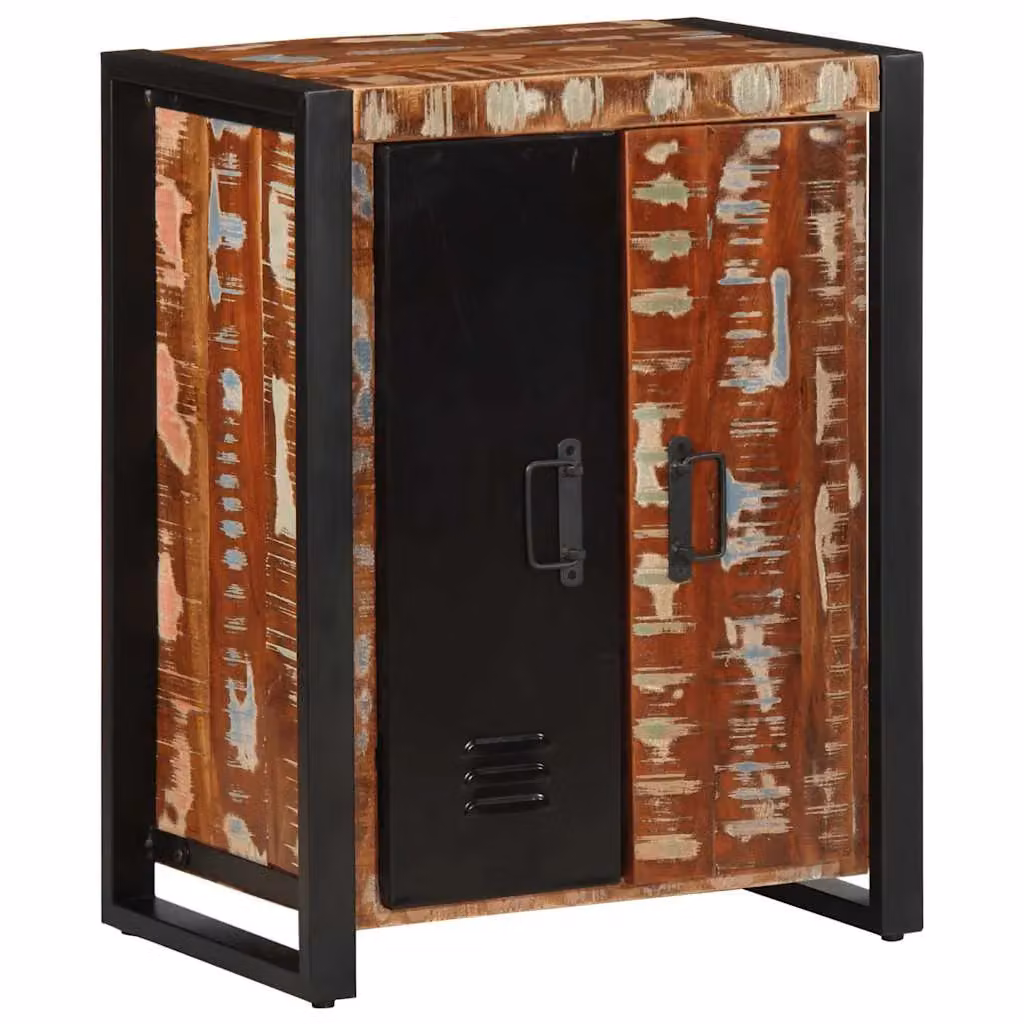 Berkfield Home Multicolour Reclaimed Solid Wood Sideboard in Black, W/D/H: 55 x 35 x 70 cm – 3