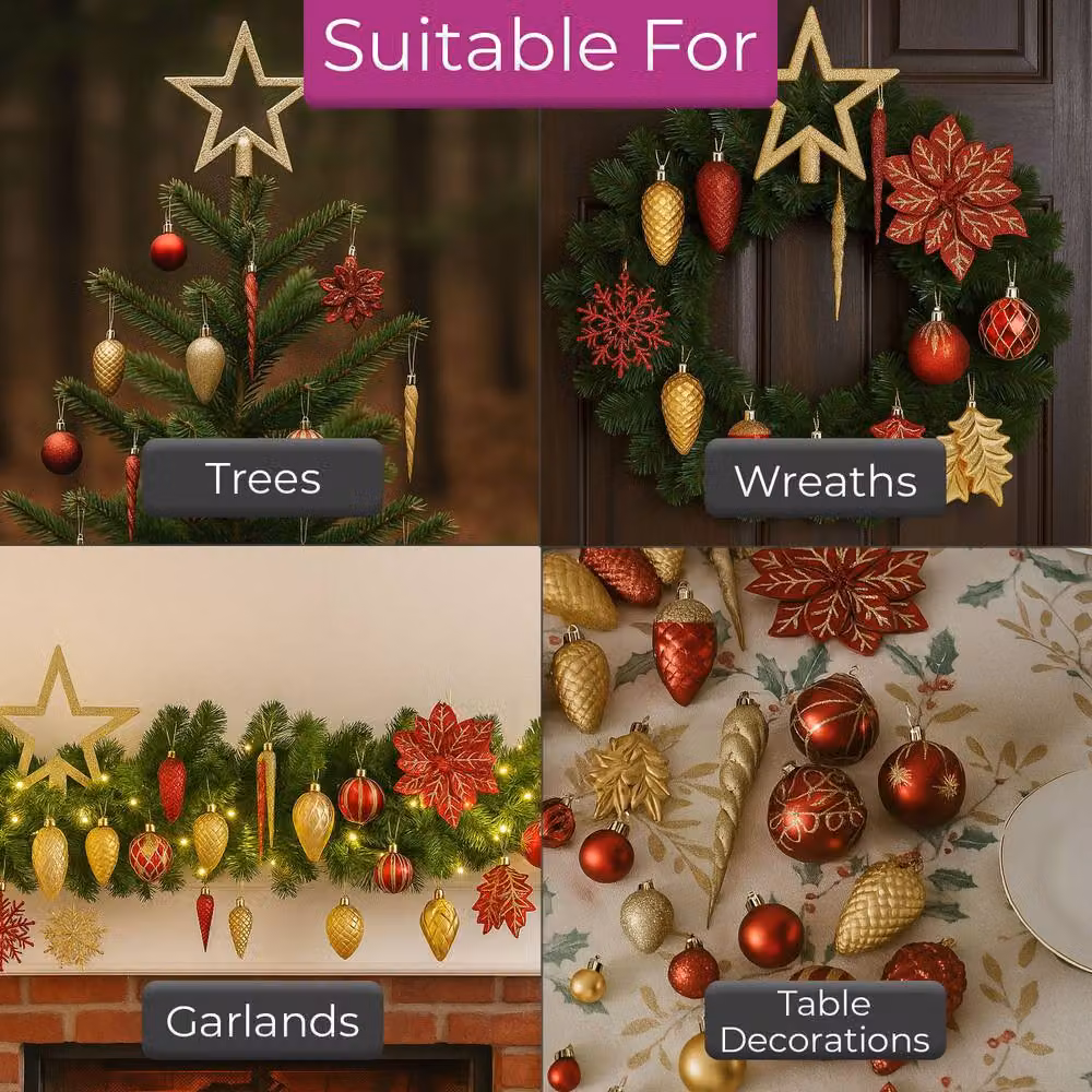 Neo 110-Piece Christmas Tree Bauble Ornament Set in Red and Gold – 5