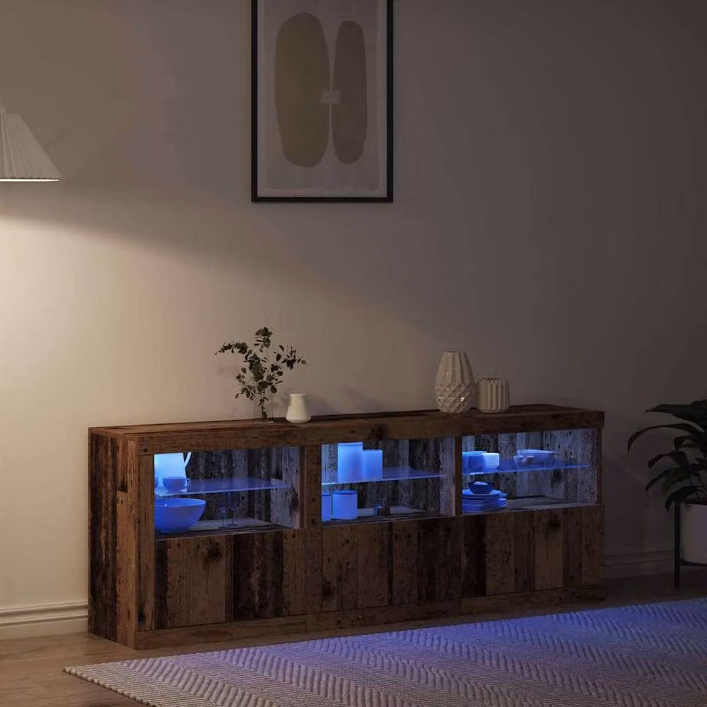 Berkfield Home Rustic Oak Sideboard with Integrated LED Lights in Brown, W/D/H: 181.5 x 37 x 67 cm – 5
