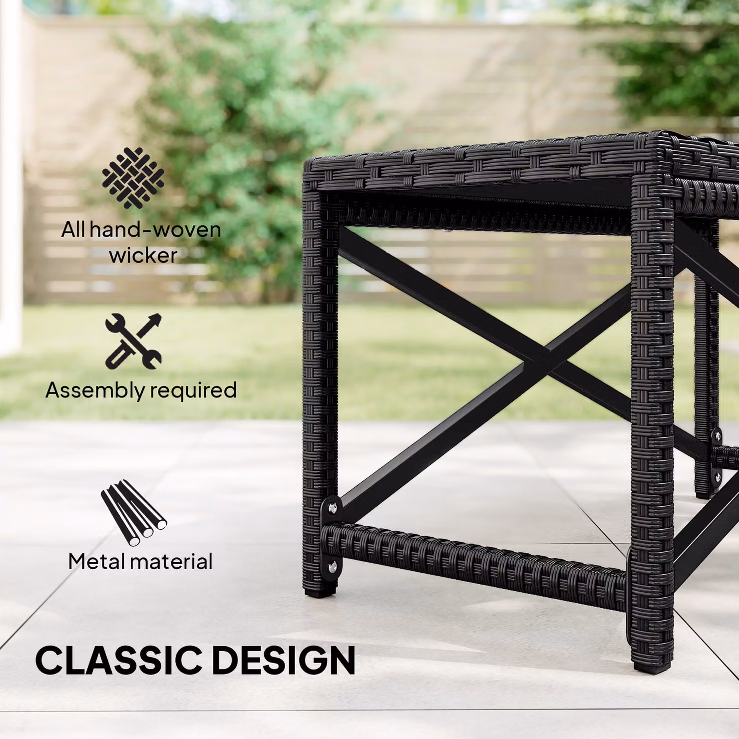 Outsunny Modern Black Polyrattan Outdoor Coffee Table with X-Frame for Garden and Balcony, W/D/H: 80.0 x 43.0 x 30.0 cm – 4