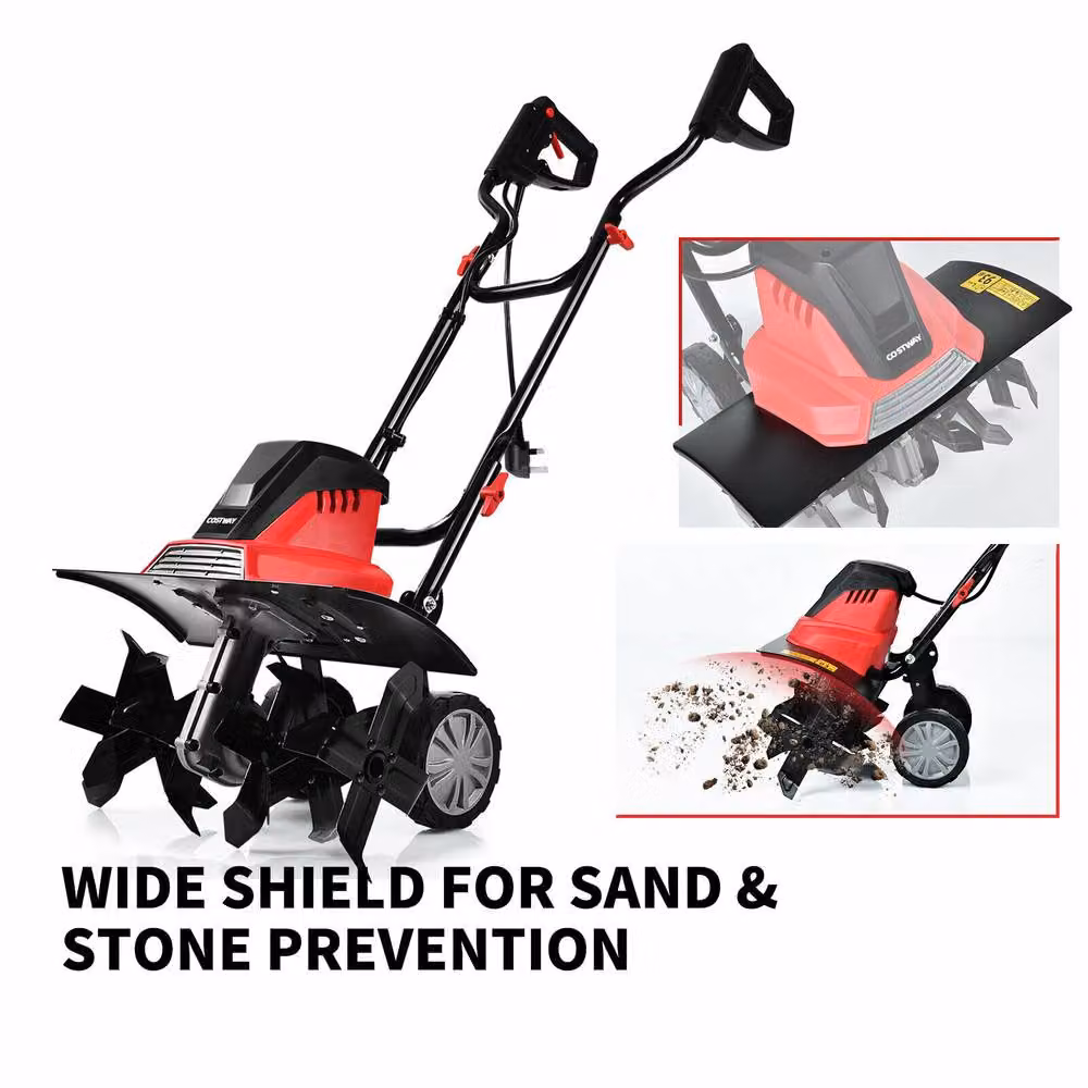 Costway 1500W Electric Tiller Garden Soil Cultivator Rotavator, Red – 6