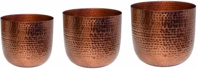Lemon Pavilion Furniture and Decor Felix Hammered Metal Planters, Set of 3, Bronze – 1