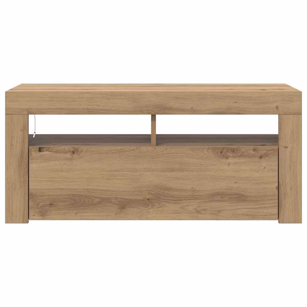Berkfield Home Modern TV Cabinet with LED Lights in Artisan Oak, W/D/H: 90 x 35 x 40 cm – 4