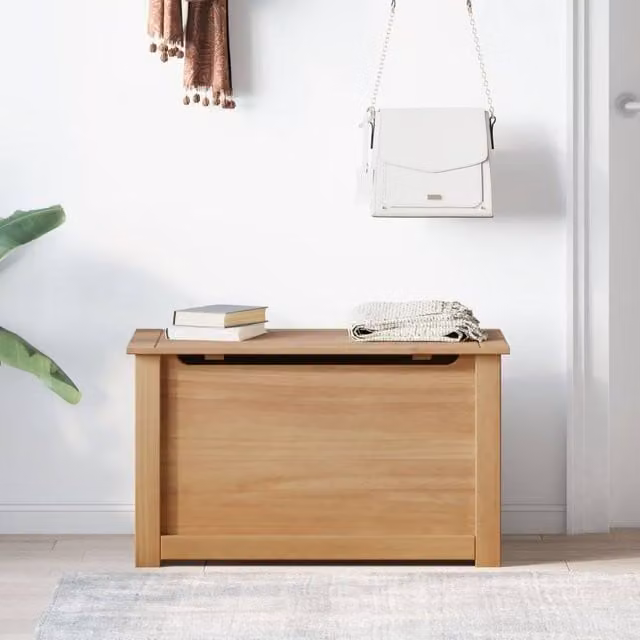 Berkfield Home Panama Storage Chest with Lid in Brown Waxed Solid Pine Wood, W: 79 cm, D: 42 cm, H: 46 cm – 1