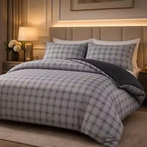 Grace Reversible Brushed Microfibre Duvet Cover Set in Grey, Super King Size (W/D/H: 260 x 220 x 220 cm)