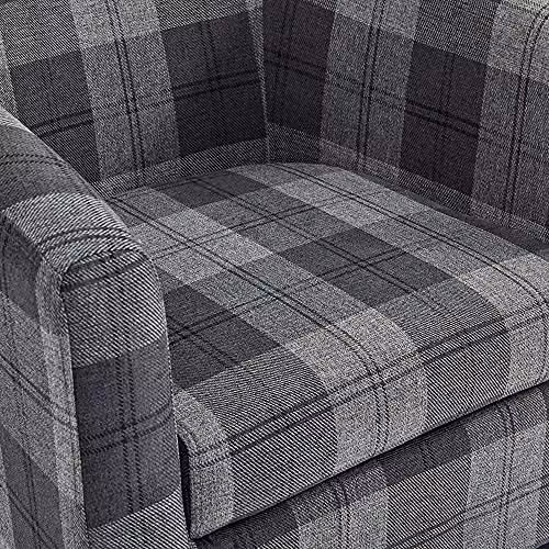 Home Detail Canberra Grey Checked Tub Chair with Armrests and Wooden Legs – 4