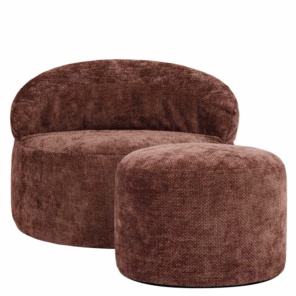 ICON Orb Accent Chair and Milano Round Footstool in Red Chenille – 3