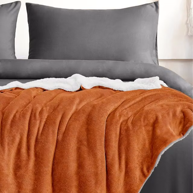 Velosso Plain Orange and Yellow Fluffy Fleece Throw