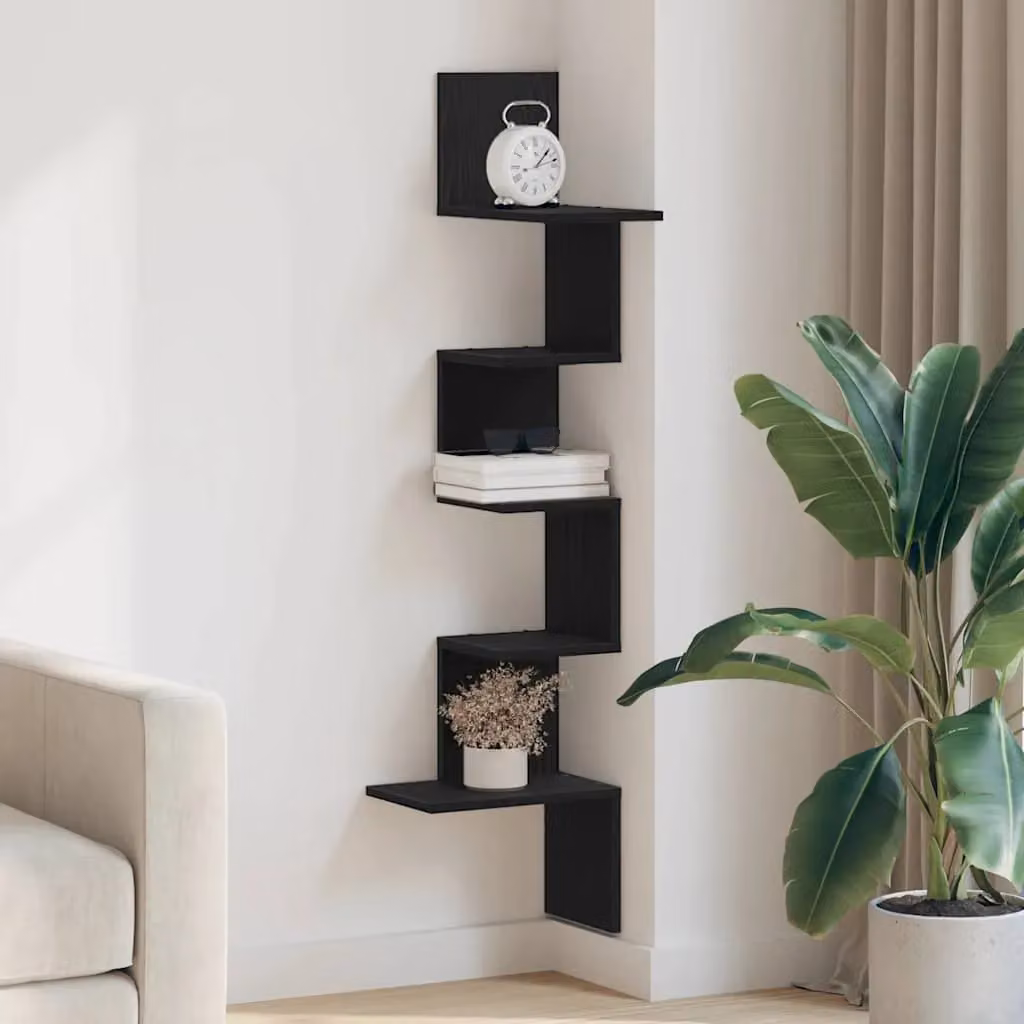 Berkfield Home Black Wall Mounted Corner Shelf, W/D/H: 32 x 32 x 127.5 cm – 3