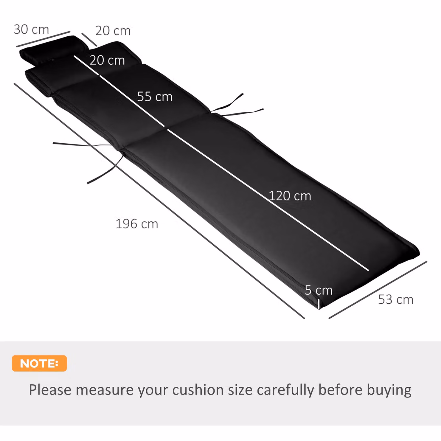 Outsunny Replacement Thick Sun Lounger Cushion with Pillow, Black – 3