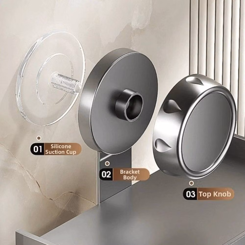 KORVIXA Grey Suction Bathroom Storage Rack with Glass and Metal Shelving – 4