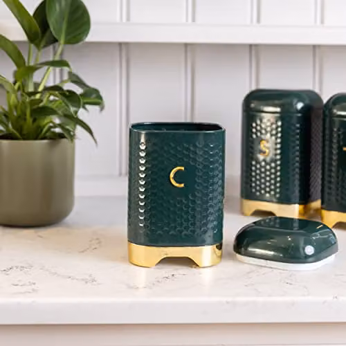 Lovello Coffee Storage Canister with Lid, Green and Gold, W/D/H: 11.5 x 11.5 x 19.5 cm – 2