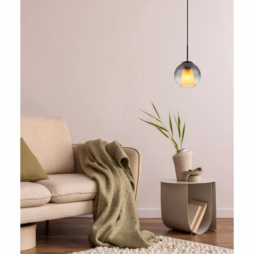 Globo Lighting Modern Sphere Pendant Light with Smoke Glass Ball and Black Metal Details, E27, Diameter: 20 cm – 4