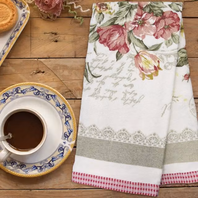 Kitchen Trends Pack of 3 Highly Absorbent Floral Cotton Tea Towels in Sand and Multicolour